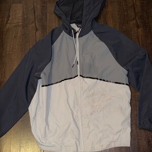 Athletic Works Men's Hooded Windbreaker - Navy and Light Gray